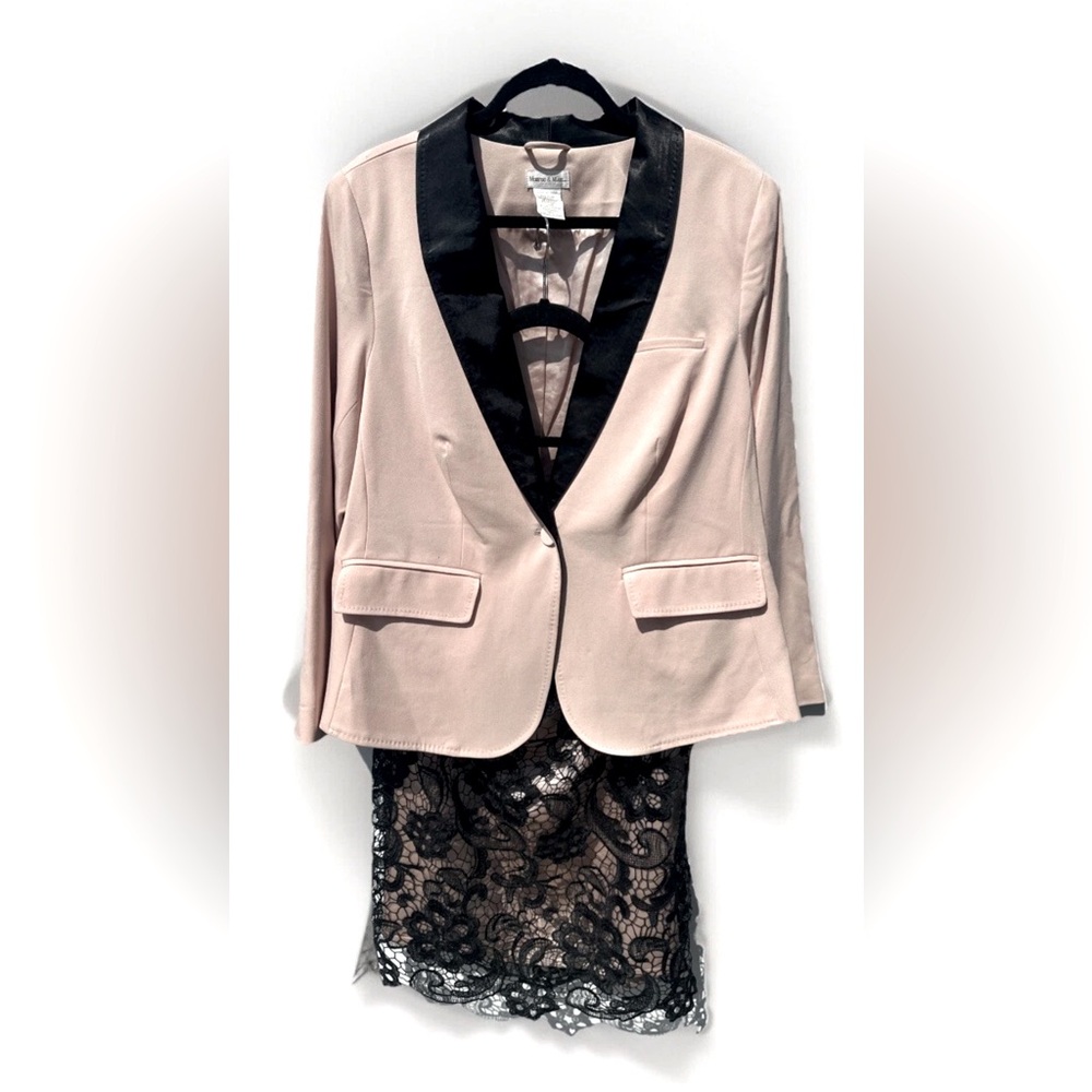 MM Tailored Tuxedo Suit w/Shawl Collar In Blush Pink with Black Accents 16W EUC
